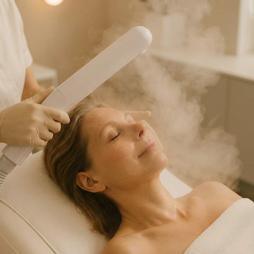 Vapozon Bedampfung öffnet die Poren bei der LUX Gesichtsbehandlung in Berlin