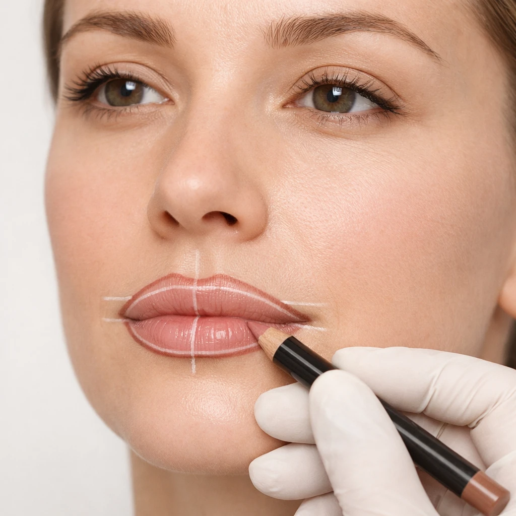 Präzise Vorzeichnung der Lippenform vor dem Permanent Make-up