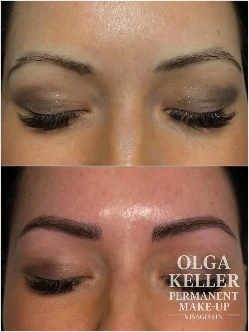Microblading Berlin vorher nachher – natürliche Augenbrauen mit feiner Härchenzeichnung