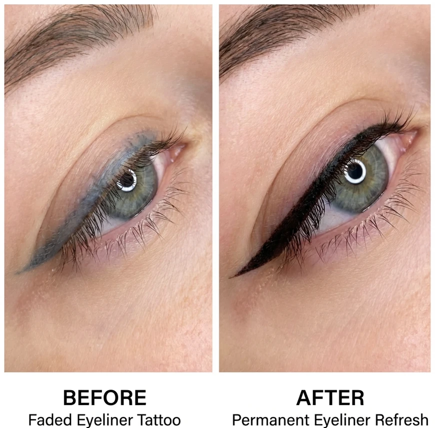 Permanent Make-up Lidstrich Auffrischen Berlin – vorher nachher