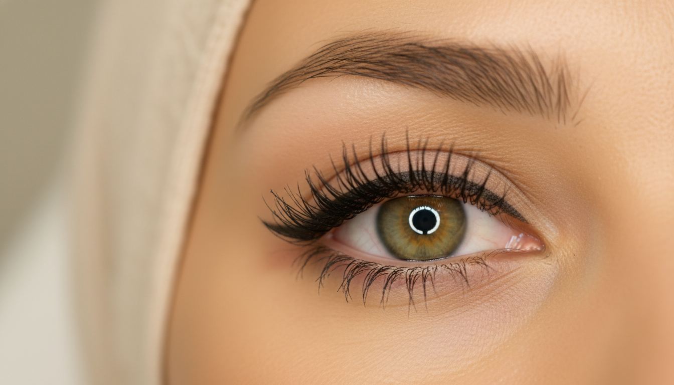Close-up of a hooded eye with a subtle permanent eyeliner along the lash line