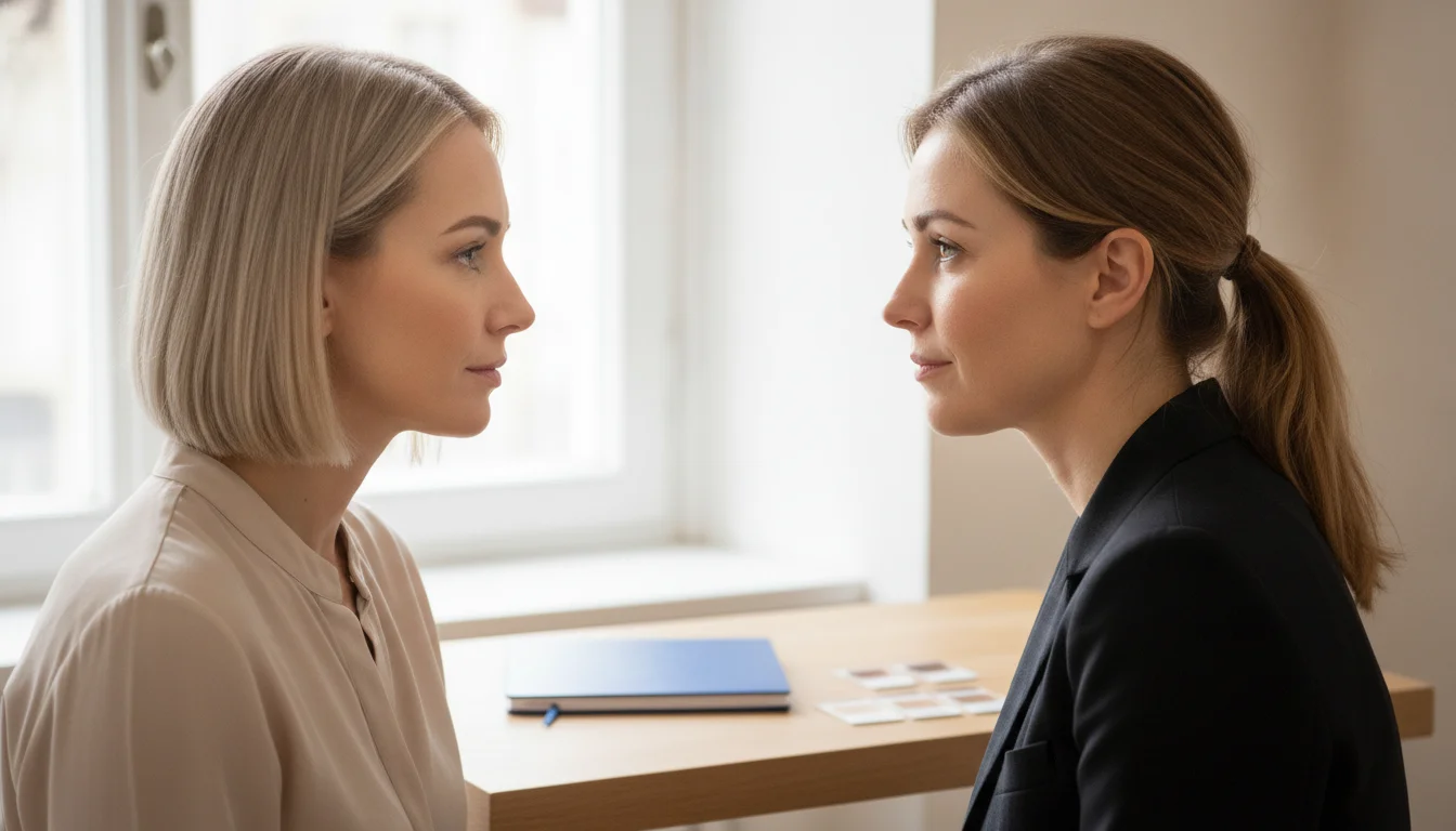 Olga Keller plans a natural eyebrow tail in three-quarter view in Berlin