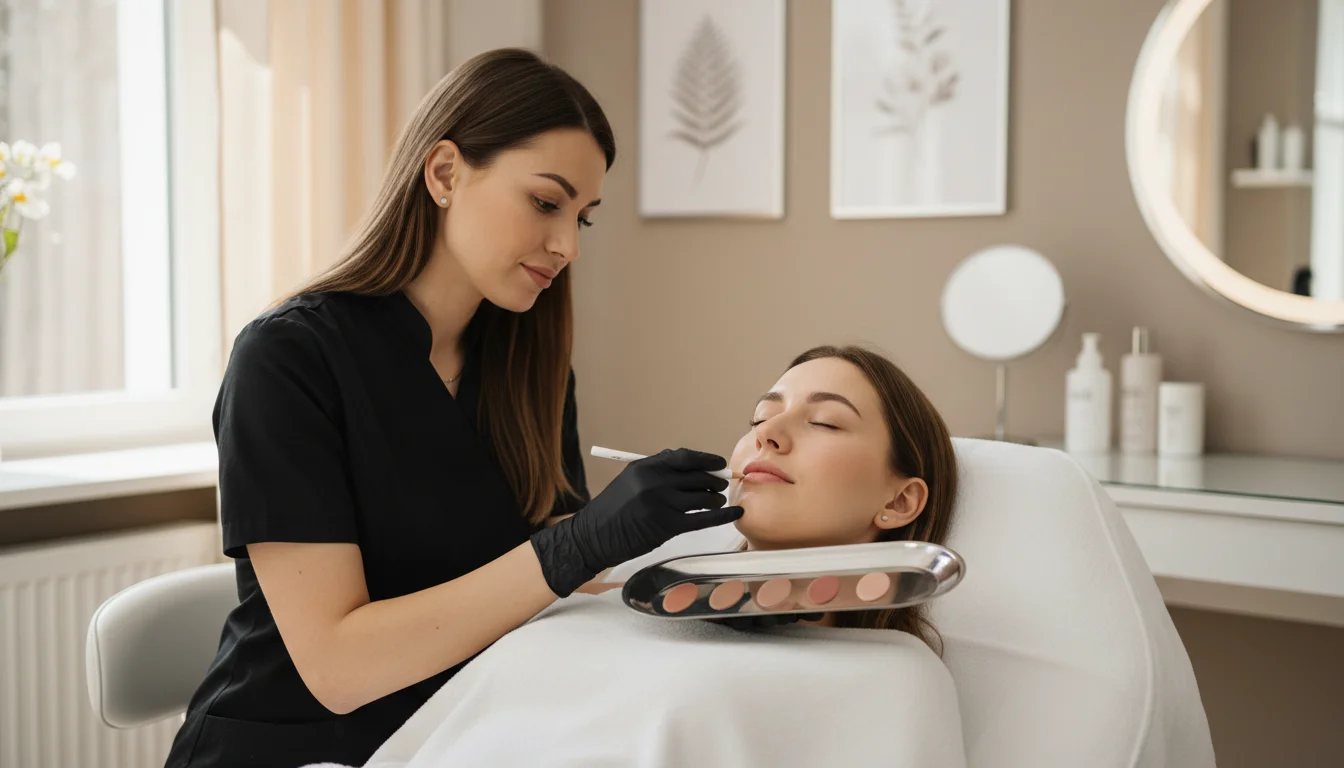 Permanent makeup lips consultation comparing full shading and contour in Berlin