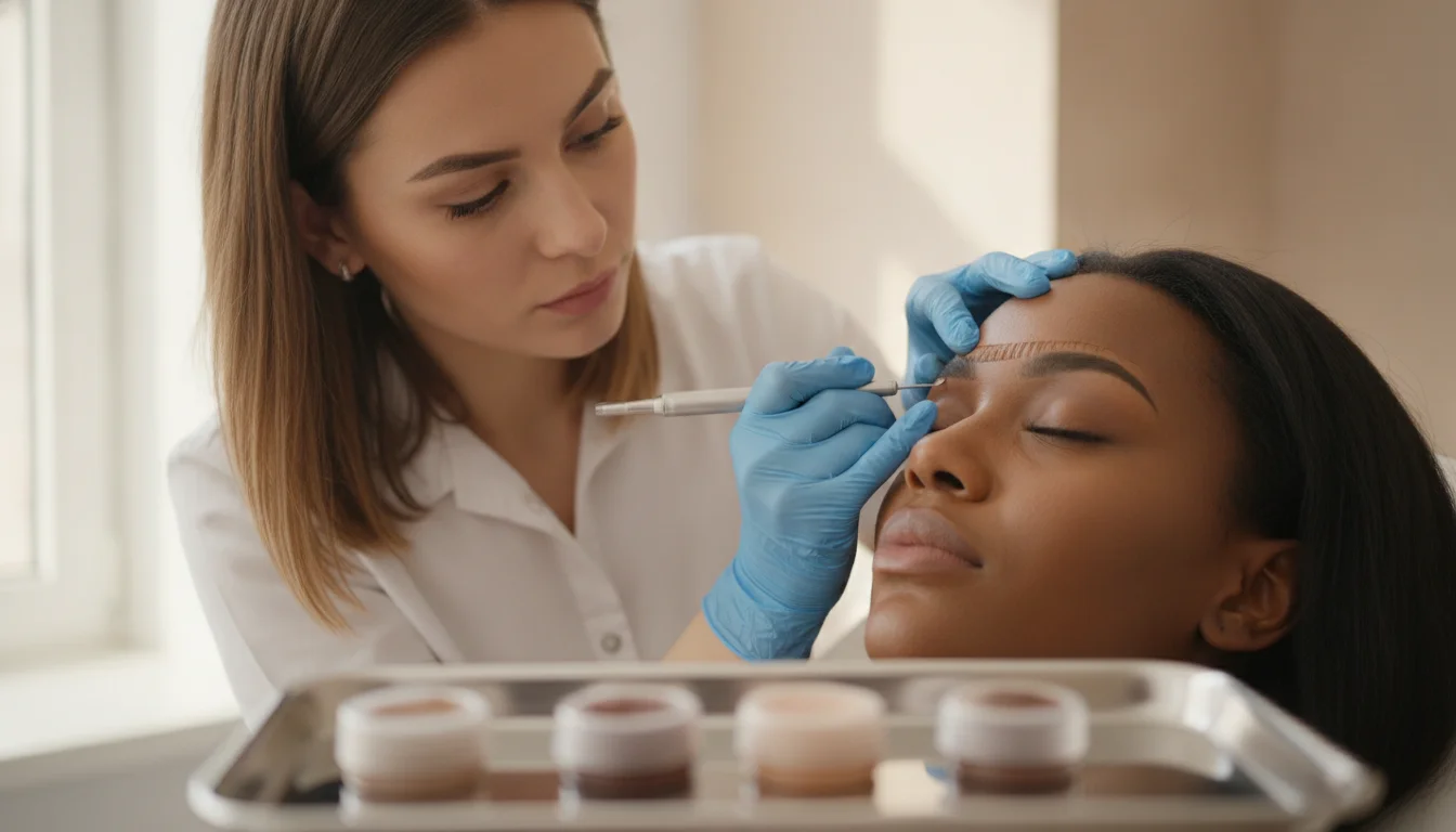 Microblading on dark skin by Olga Keller at Kosmetikinstitut Expert in Berlin