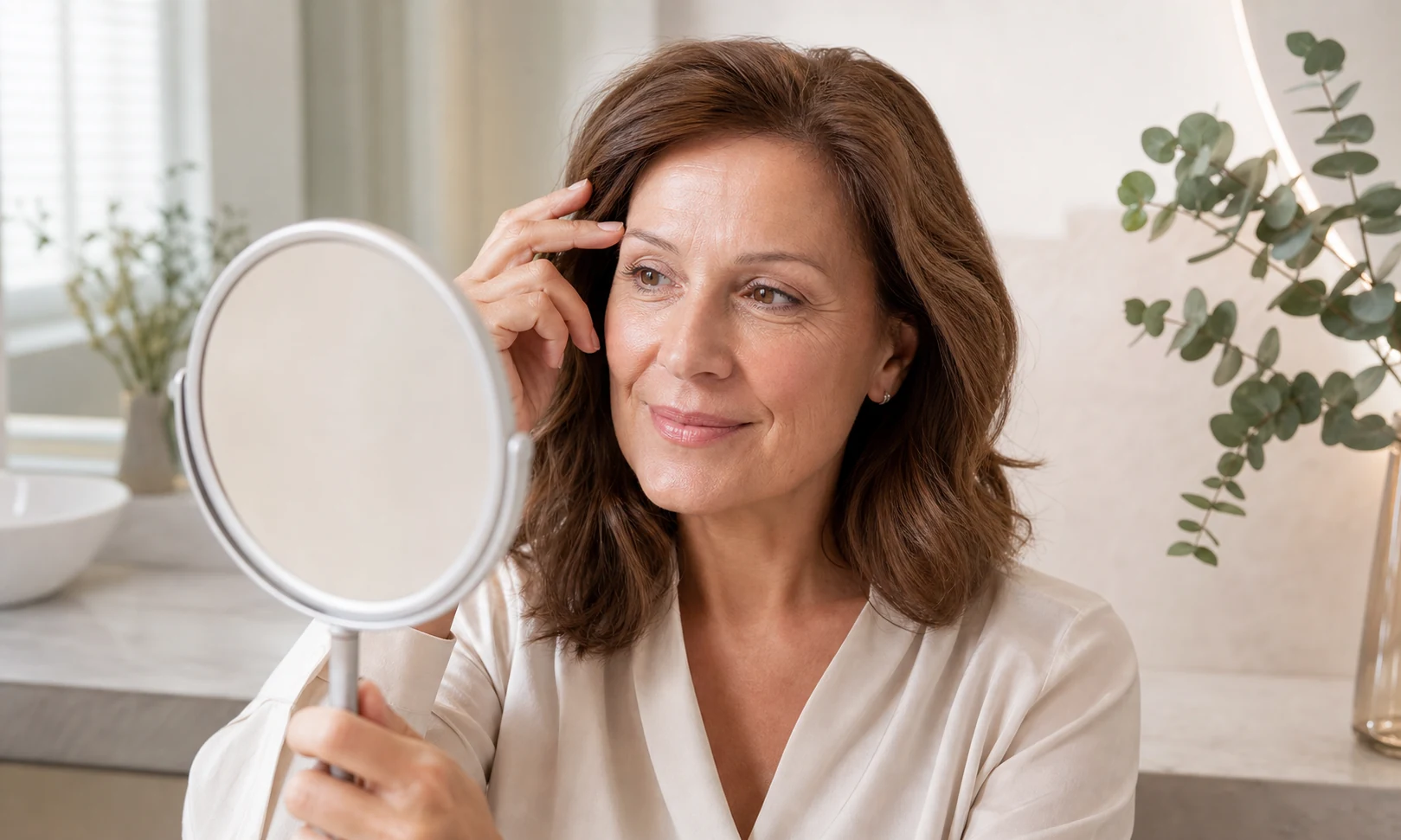 Olga Keller advising a woman with barely visible eyebrows about a natural shape in Berlin